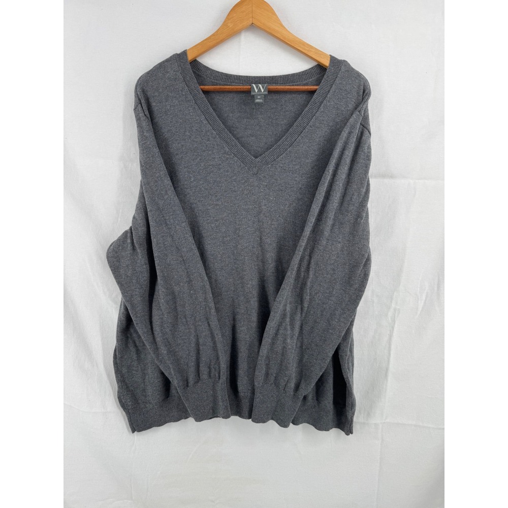 Worthington Womens Gray V-Neck Pullover Sweater 3X Cotton Blend Long Sleeve